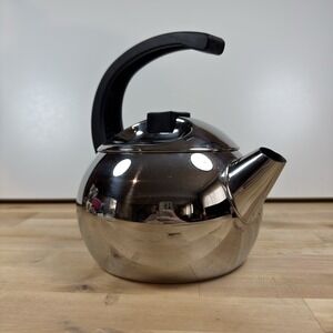 VTG MCM STAINLESS STEEL TEA KETTLE TRAMONTINA INOX 18/8 BRAZIL, 2 QUART